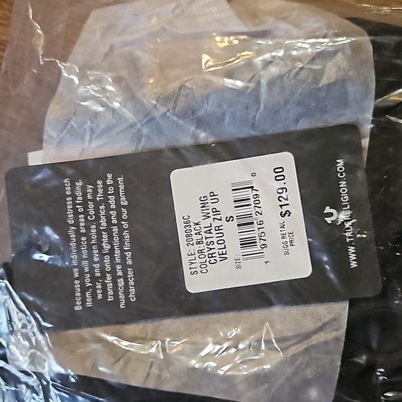 TRUE RELIGION CRYSTAL HS WING VELOUR ZIP HOODIE- BLACK SIZE SMALL - Picture 9 of 11